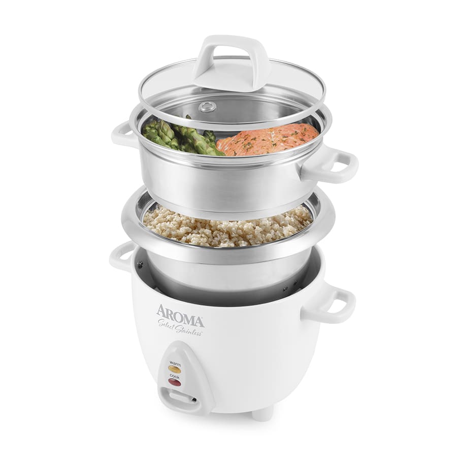 Aroma Housewares Select Stainless Rice Cooker & Warmer with Uncoated Inner  Pot, 6-Cup(cooked) / 1.4Qt, ARC-753SG, White