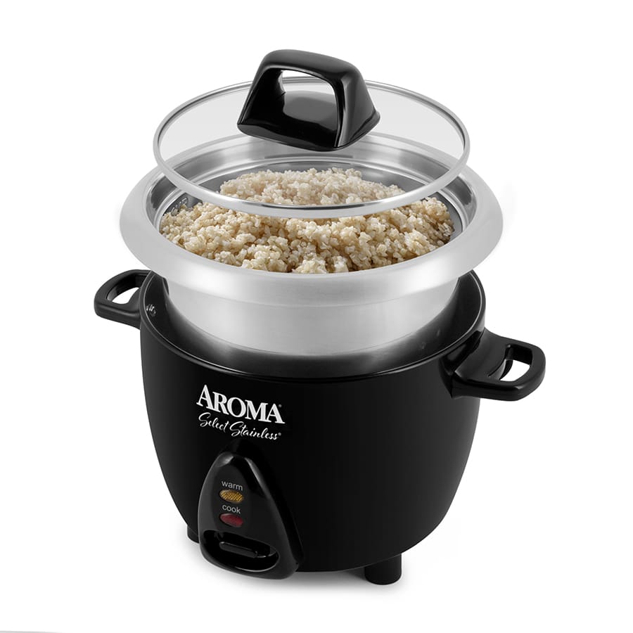  Aroma Housewares Select Stainless Rice Cooker & Warmer & Aroma  6-cup (cooked) 1.5 Qt. One Touch Rice Cooker, White (ARC-363NG), 6 cup  cooked/ 3 cup uncook/ 1.5 Qt.: Home & Kitchen