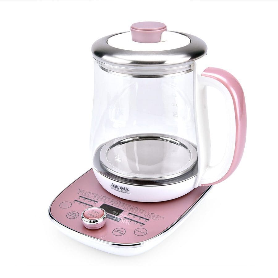 Aroma Professional AWK-701 16-in-1 Nutri-Water, Green, Fruit, Flower Tea,  Coffee, Multi-Use Kettle, Delay Timer, 1.5L, Pink
