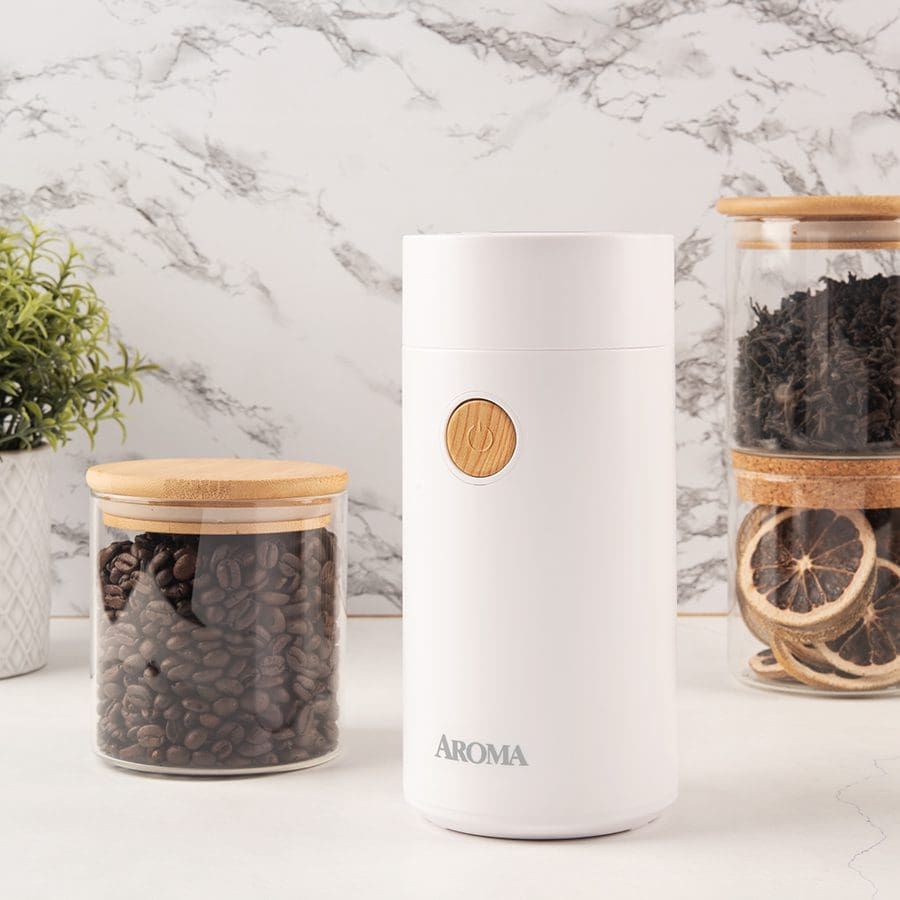 Aroma Housewares Mini Coffee Grinder and Electric Herb Grinder with 304  Stainless Steel Grinding Blades and a Premium Clear Lid (40 g.) (ACG-107B)