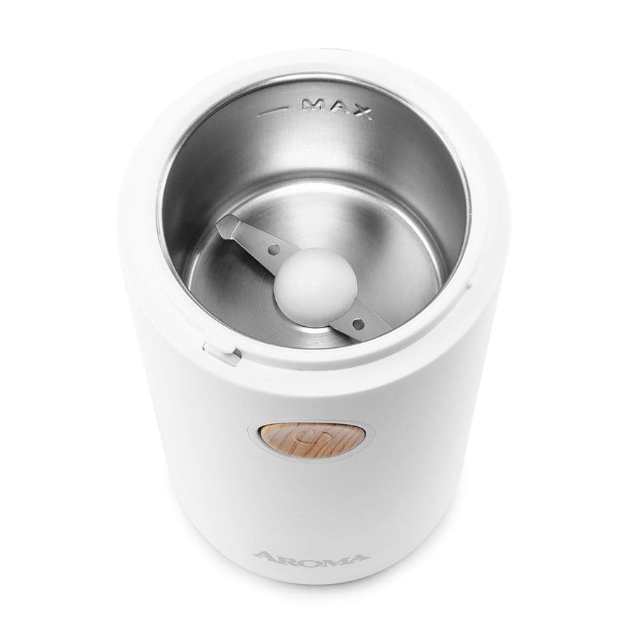  Aroma Housewares Mini Coffee Grinder and Electric Herb Grinder  with 304 Stainless Steel Grinding Blades and a See-through Lid (40 g.),  White, 40g: Home & Kitchen