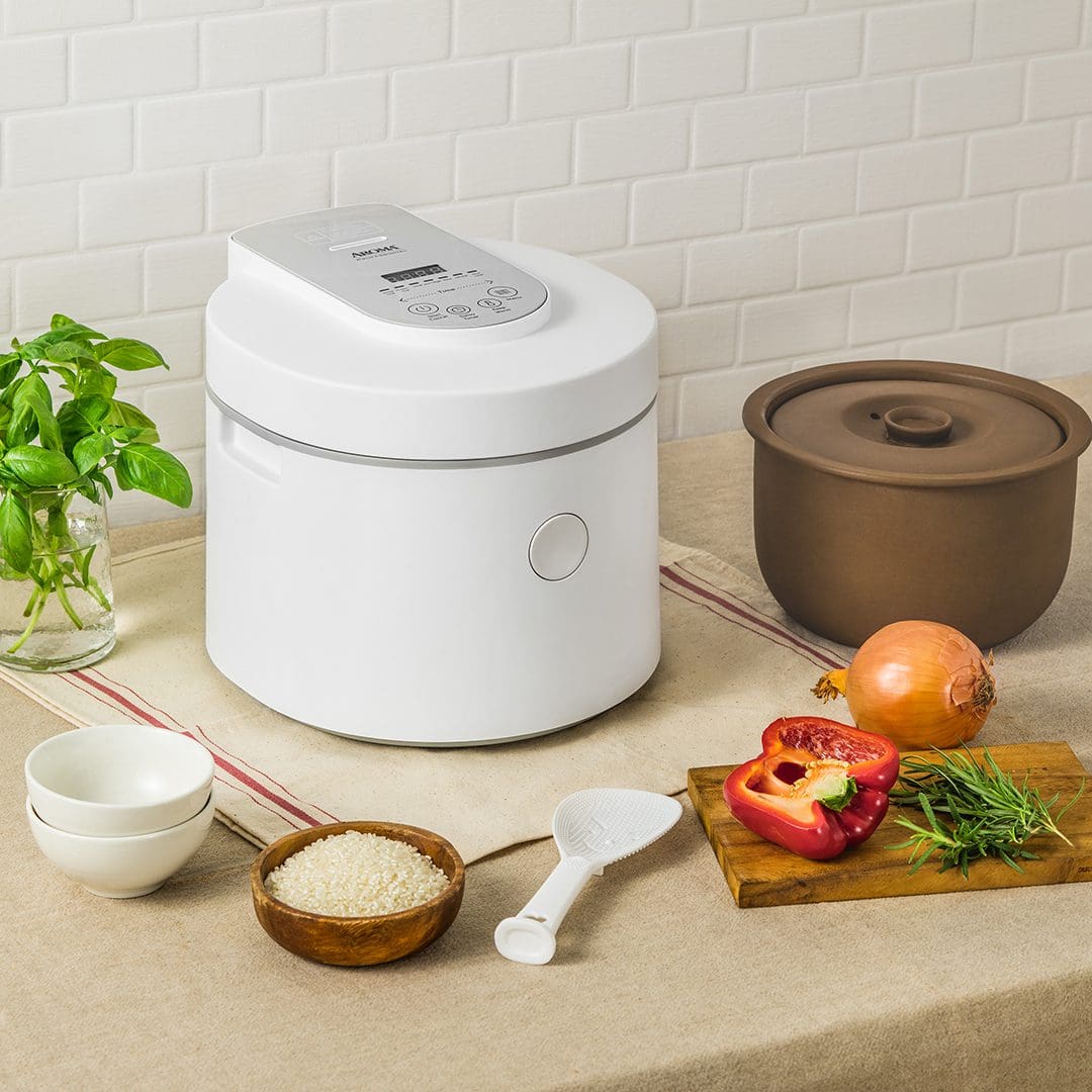 Electric Rice Cooker with Ceramic Inner Pot, 6-cup(uncooked) Makes Rice, Porridge, Soup, Brown/Claypot Rice, Multi-Grain rice,3L - White